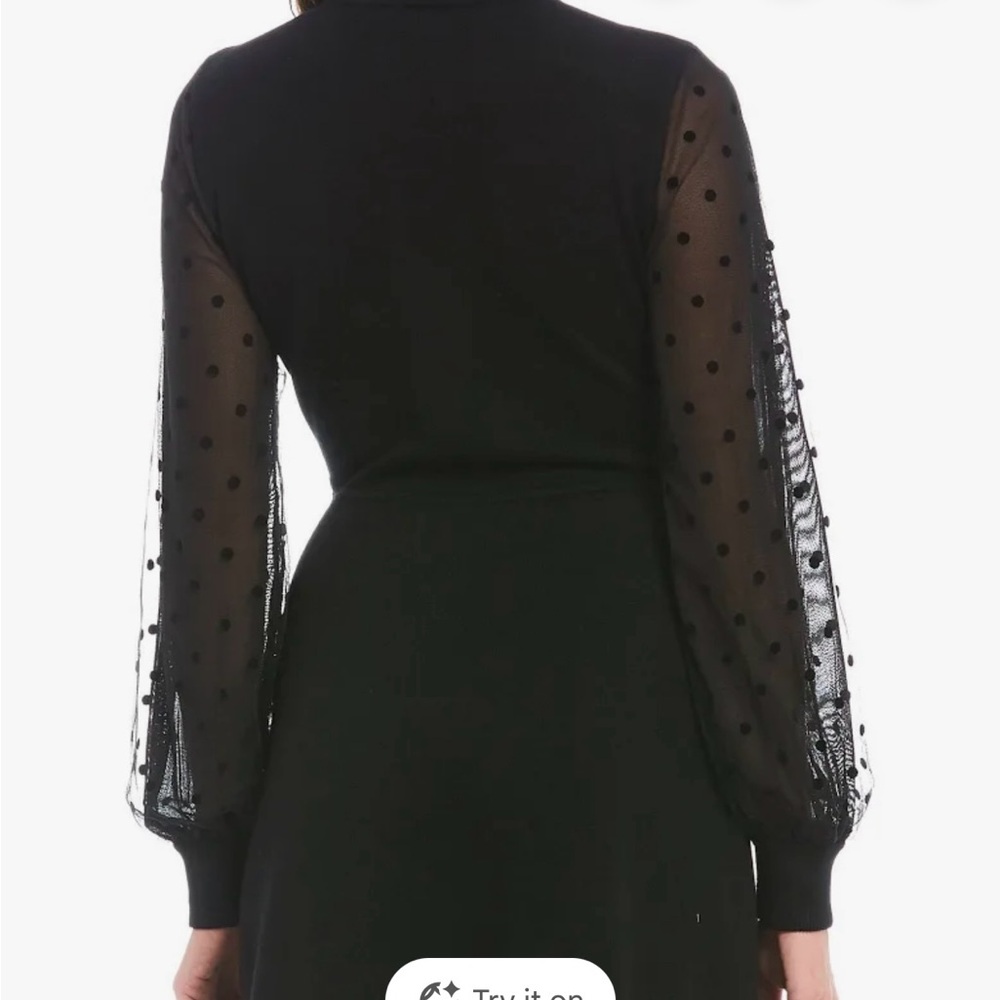 Eliza J Black Turtleneck Sweater dress with Sheer Polka Dot Sleeves - Picture 4 of 7